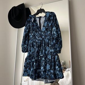 NSR Baby doll ruffle dress blue navy floral